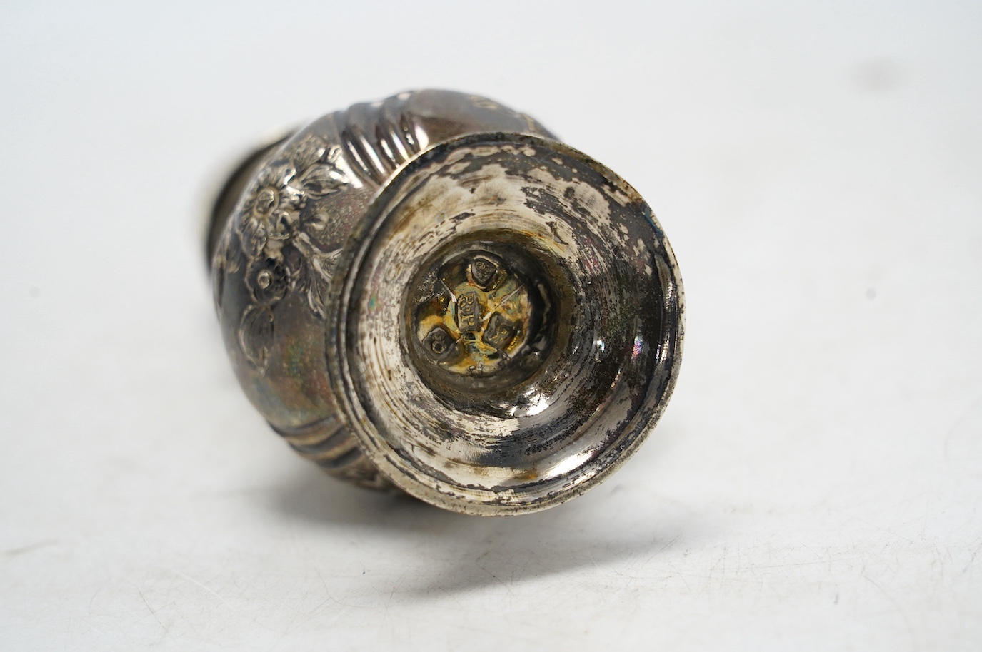 A George III silver baluster sugar castor, Robert Peaston, London, 1770, 16cm, 5.6oz. Condition - poor